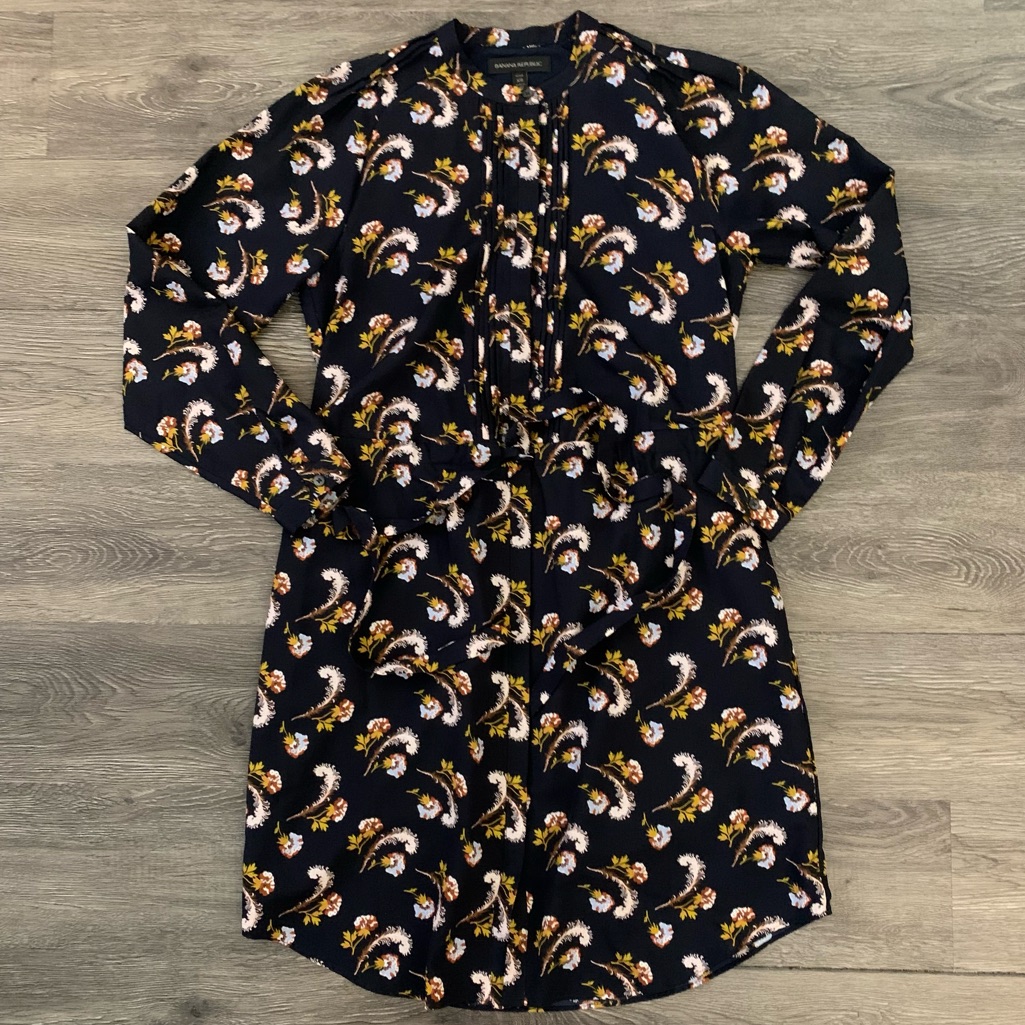 Banana Republic 100% Polyester Navy & Gold Dress
